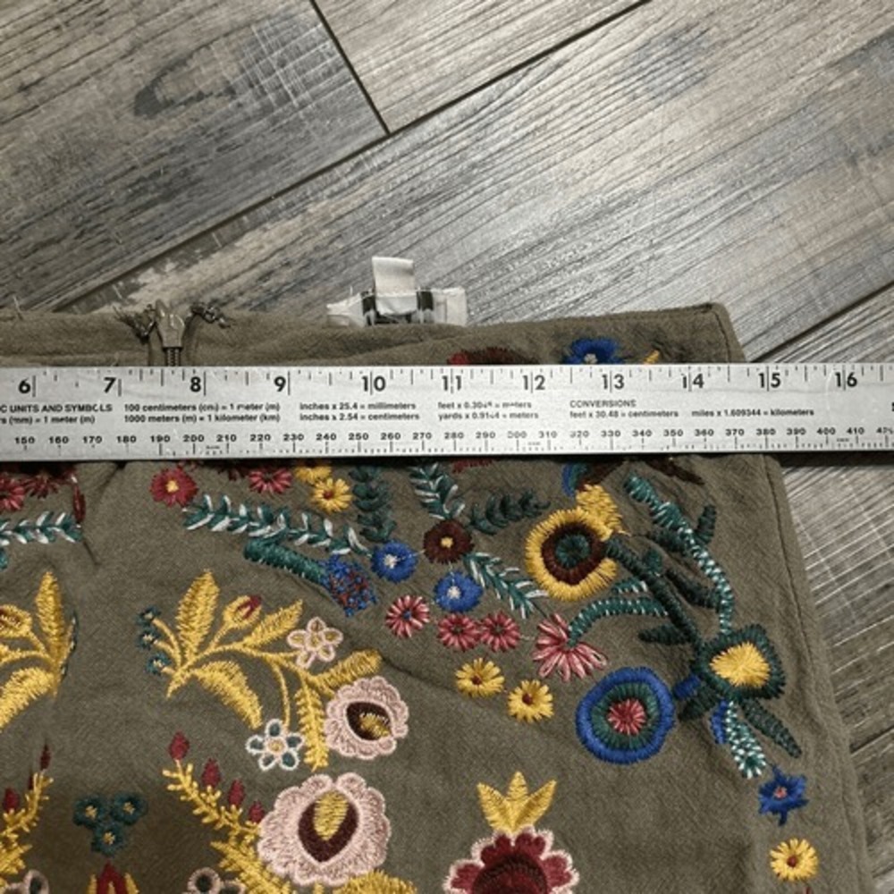 Umgee Womens embroidered‎ linen khaki green skirt with lining SZ M - Picture 5 of 6